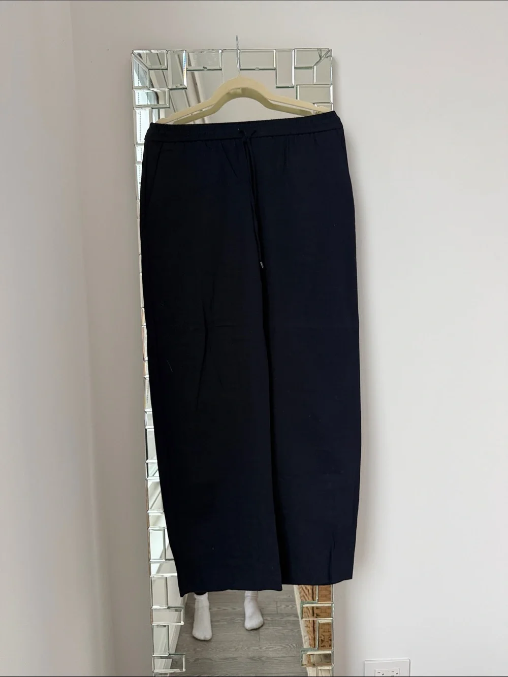 Zara Navy Blue Drawstring Wide-Leg Pants